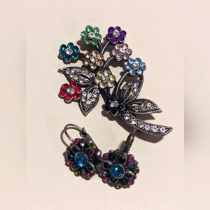 Vintage Multicolour Rhinestone Floral Brooch and Earrings